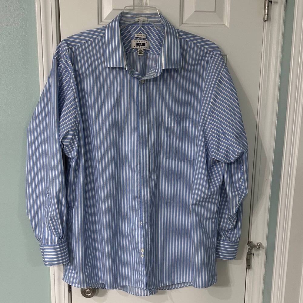 Joseph Abboud Men's Blue and White Striped Dress Shirt